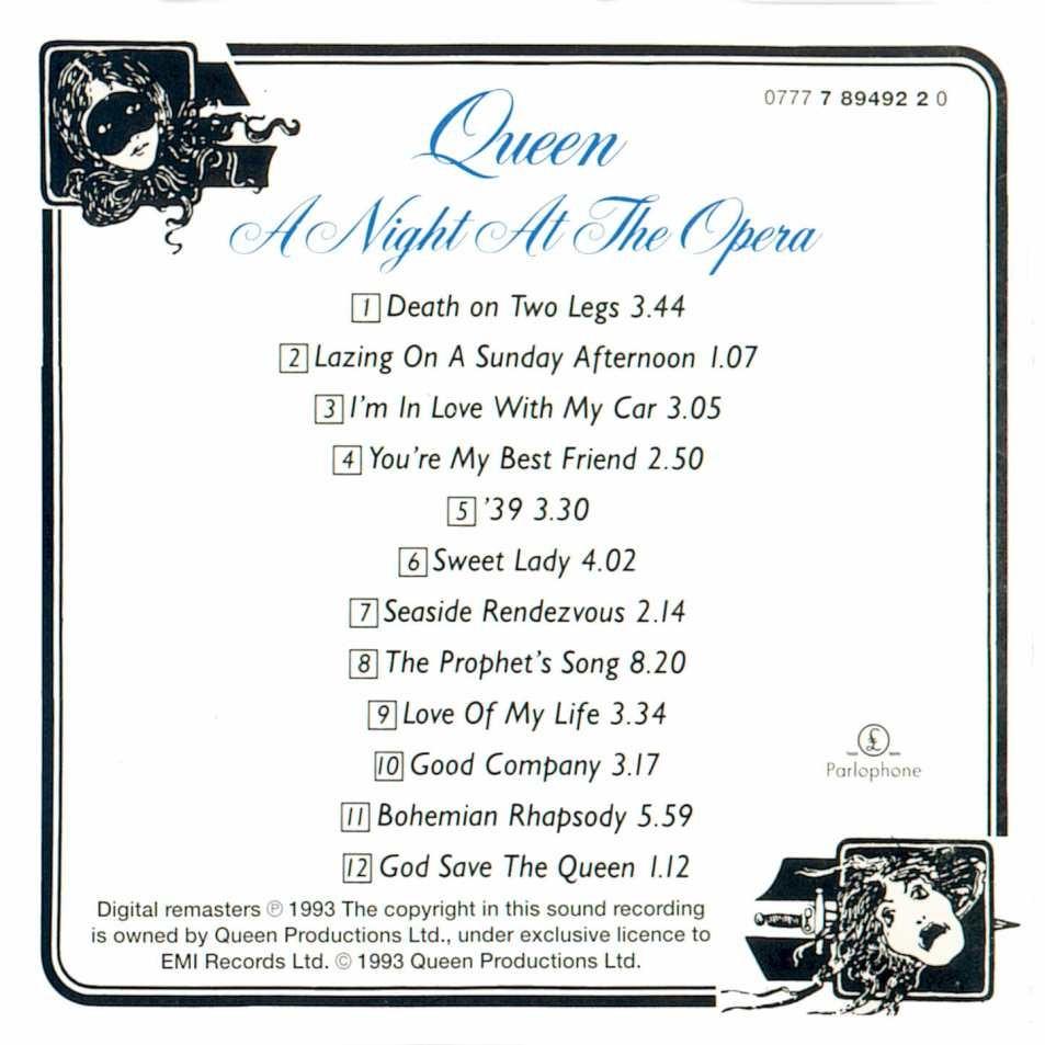 Queen  A Night At The Opera 1975 : Inlay
